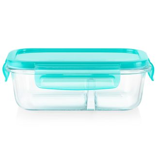 Pyrex Pyrex® MealBox™ 2.3-cup Divided Glass Food Storage Container with Turquoise Lid