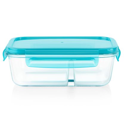 Pyrex Pyrex® MealBox 4-cup Divided Glass Food Storage Container with Turquoise Lid