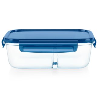 Pyrex Pyrex® MealBox™ 5.8-cup Divided Glass Food Storage Container with Blue Lid