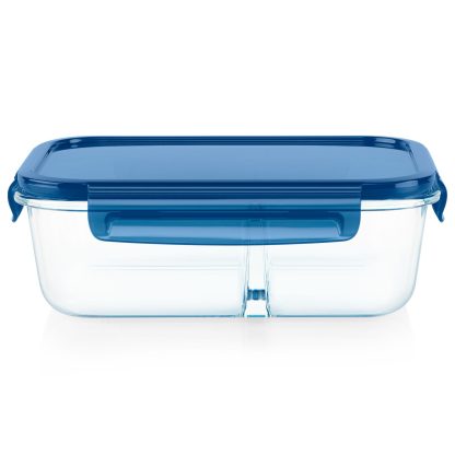 Pyrex Pyrex® MealBox™ 5.8-cup Divided Glass Food Storage Container with Blue Lid