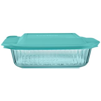 Pyrex Pyrex® Sculpted Tinted Glass 8" Square Baking Dish with Lid, Aqua