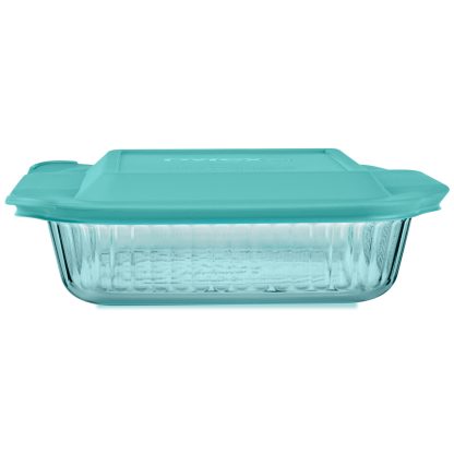 Pyrex Pyrex® Sculpted Tinted Glass 8" Square Baking Dish with Lid, Aqua