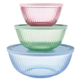 Pyrex Pyrex® Sculpted Tinted Glass Mixing Bowls with Lids, 6-pc Set, Mixed Colors