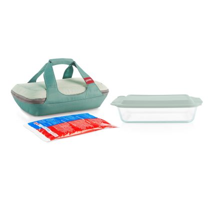 Pyrex Pyrex® Deep Portable 4-piece Glass Baking Dish Set Portable Set, Green Sage Lid
