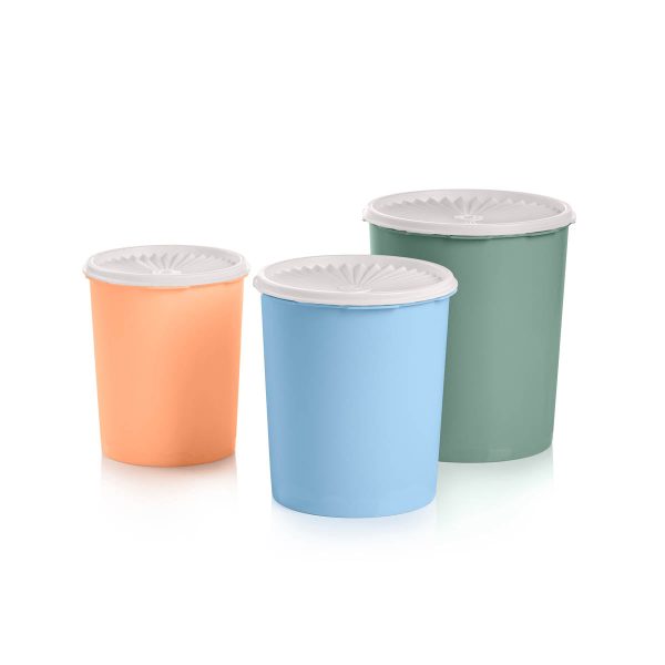 Tupper Ware Classic Decorator Canister Set of 3 (Early Roots, Ice Cube, Juicy Peach)