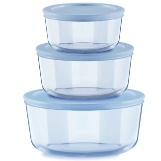 Pyrex Pyrex® Simply Store® Tinted 6-piece Round Storage Set with Blue Plastic Lids