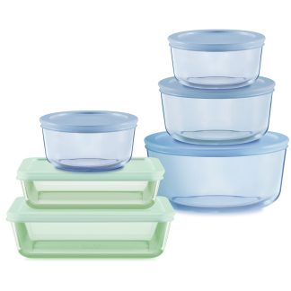 Pyrex Pyrex® Simply Store® Tinted 12-piece Storage Set with Plastic Lids, Green and Blue