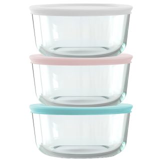 Pyrex Pyrex® Simply Store® 6-piece 4-cup Round Glass Storage Set with Assorted Color Lids