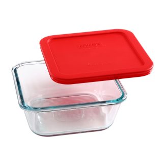 Pyrex Pyrex® Simply Store® 4-cup Square Glass Food Storage Container with Red Lid